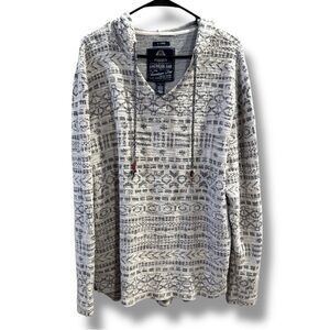 American Rag XL Black White Textured Woven Knit Oversized Cozy V-Neck Hoodie